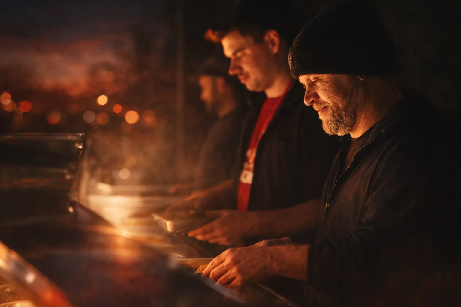 Men gathered for dinner